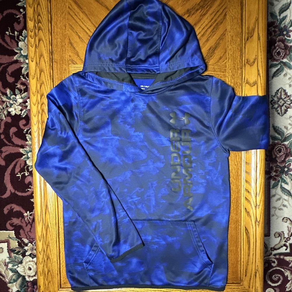 Under Armour ColdGear Boys Blue/Black Camo Pullover Hoodie Pockets YXL